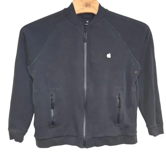 Apple Store Employee Full Zip Bomber Jacket Navy Blue White Logo Mens Medium - Picture 1 of 8